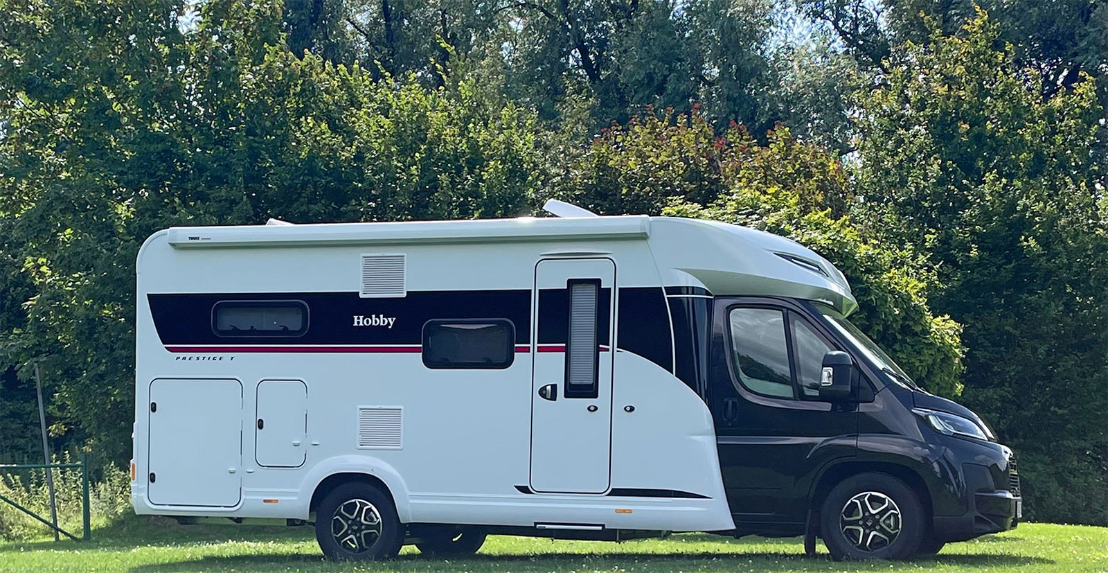 ABF Hannover, Caravan and Camping. Hobby Prestige T-710-G campervan on a meadow.